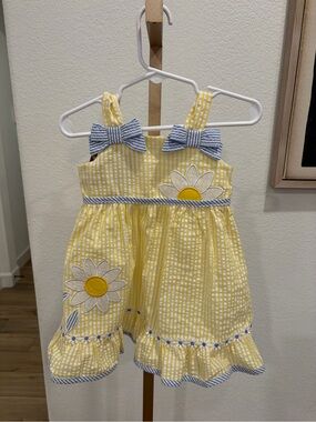 Blueberry Boulevard Yellow Daisy Appliqué Sundress with Blue Trim size 18 months